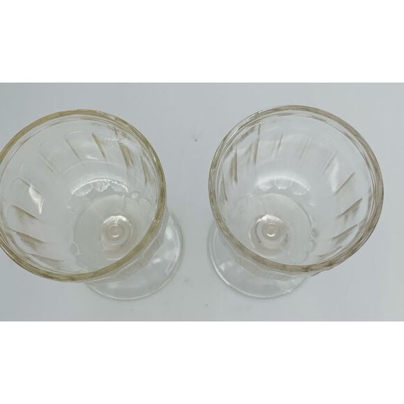 Vintage Goblets Set Clear Pressed Glass 4 Ounce Lot of 2 Stemmed Ribbed Small - Picture 4 of 7